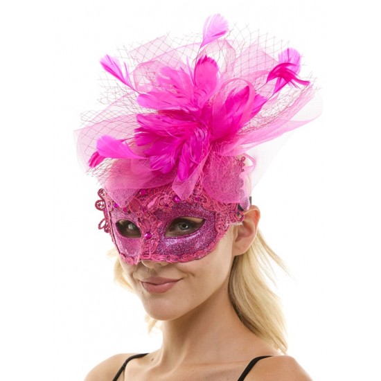 Hot Pink Lace Fascinator Mask Hot Pink Lace Fascinator Mask