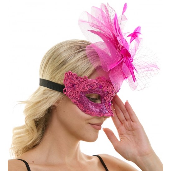 Hot Pink Lace Fascinator Mask Hot Pink Lace Fascinator Mask
