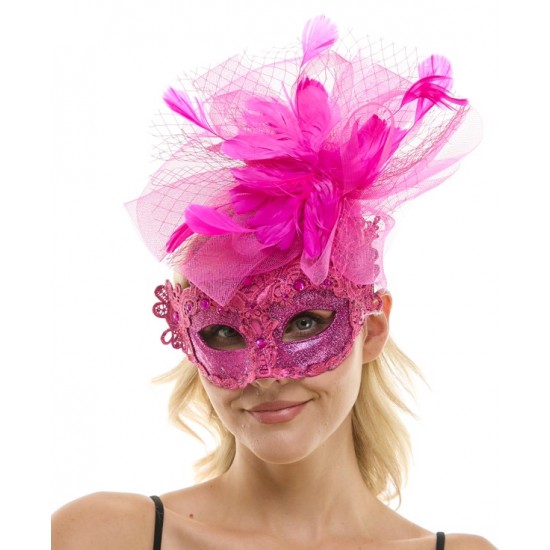 Hot Pink Lace Fascinator Mask Hot Pink Lace Fascinator Mask