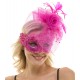 Hot Pink Lace Mask with Rose and Feathers