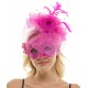 Hot Pink Lace Mask with Rose and Feathers