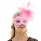 Pink Lace Mask with Rose and Feathers