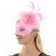 Pink Lace Mask with Rose and Feathers