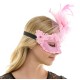 Pink Lace Mask with Rose and Feathers