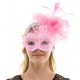 Pink Lace Mask with Rose and Feathers