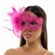 Hot Pink Lace Mask with Rose and Feathers