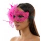 Hot Pink Lace Mask with Rose and Feathers
