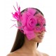 Hot Pink Lace Mask with Rose and Feathers