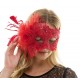 Red Lace Mask with Rose and Feathers