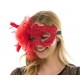 Red Lace Mask with Rose and Feathers