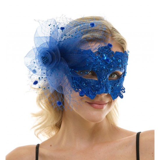 Blue Lace Mask with Flower and Veil