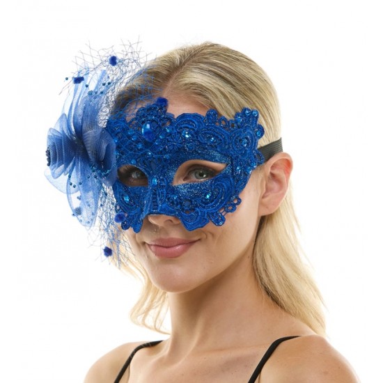 Blue Lace Mask with Flower and Veil