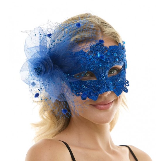 Blue Lace Mask with Flower and Veil