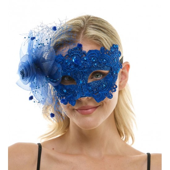 Blue Lace Mask with Flower and Veil
