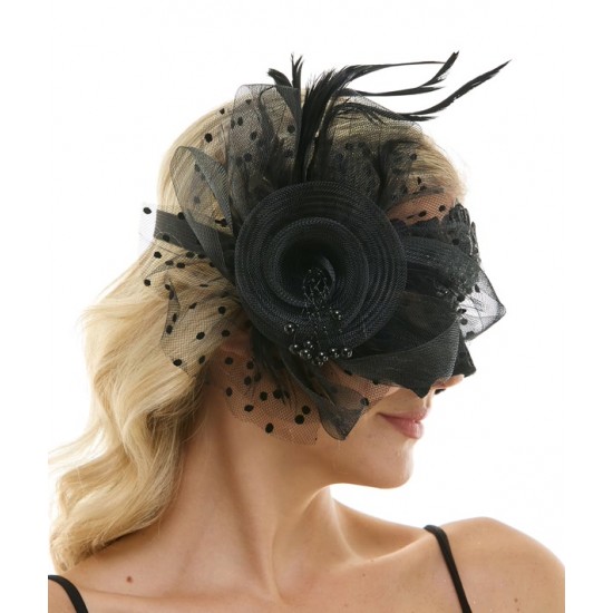 Black Lace Mask with Feathers
