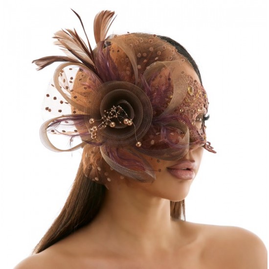 Brown Lace Mask with Feathers Brown Lace Mask with Feathers