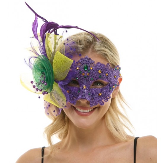 Mardi Gras Lace Mask with Feathers Mardi Gras Lace Mask with Feathers