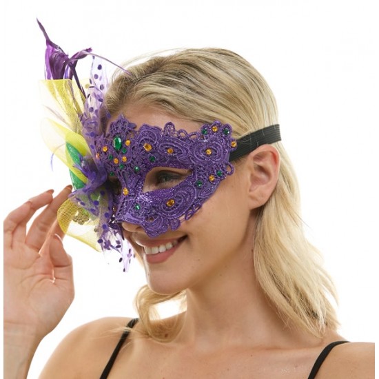 Mardi Gras Lace Mask with Feathers Mardi Gras Lace Mask with Feathers