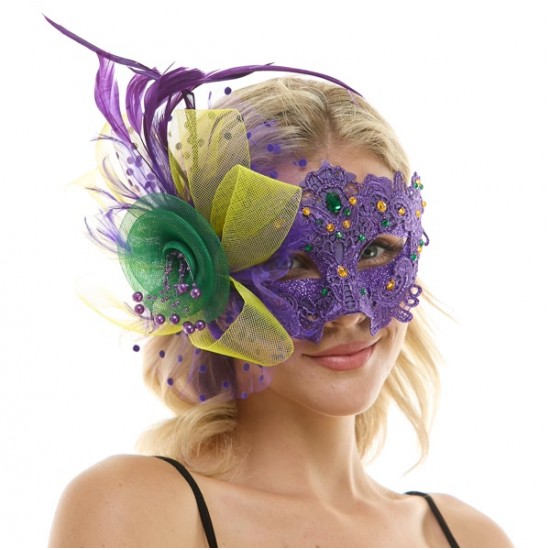 Mardi Gras Lace Mask with Feathers Mardi Gras Lace Mask with Feathers