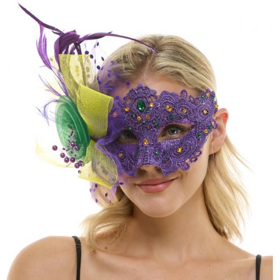 Mardi Gras Lace Mask with Feathers Mardi Gras Lace Mask with Feathers