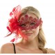 Red Lace Mask with Feathers