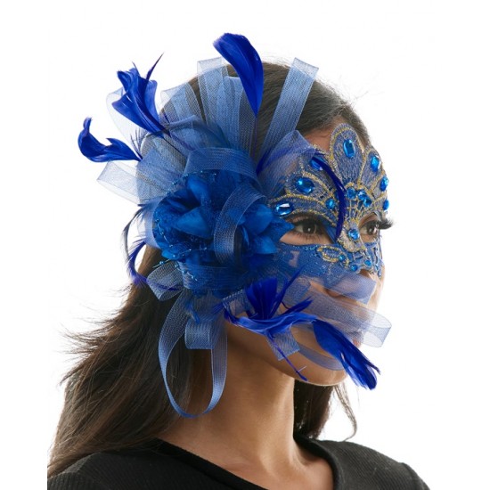 Purple Lace Mask with Feathers
