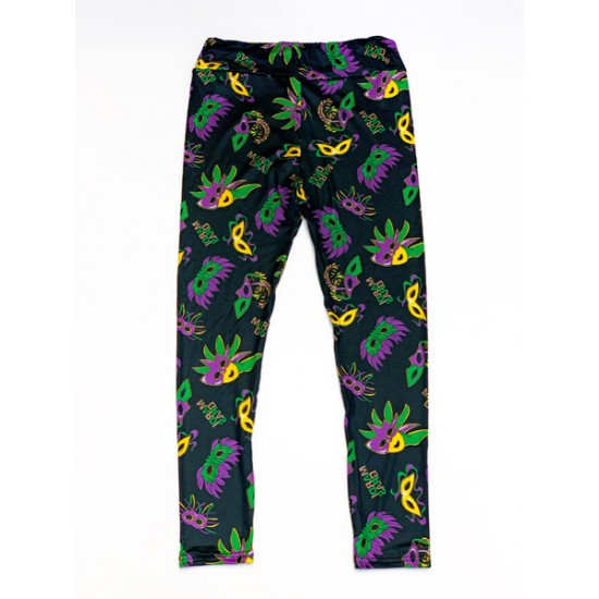 Mardi Gras Mask Print Leggings - OS