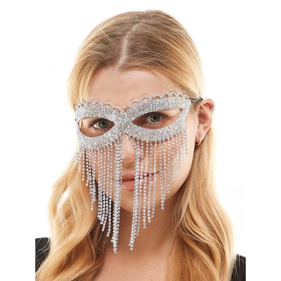 Silver Rhinestone Fringe Mask