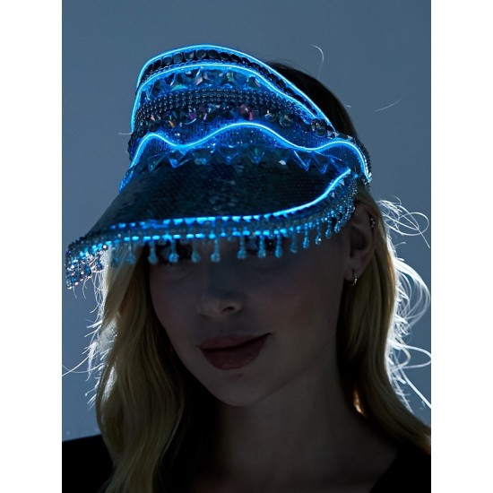 Light-Up Silver Sequin Visor