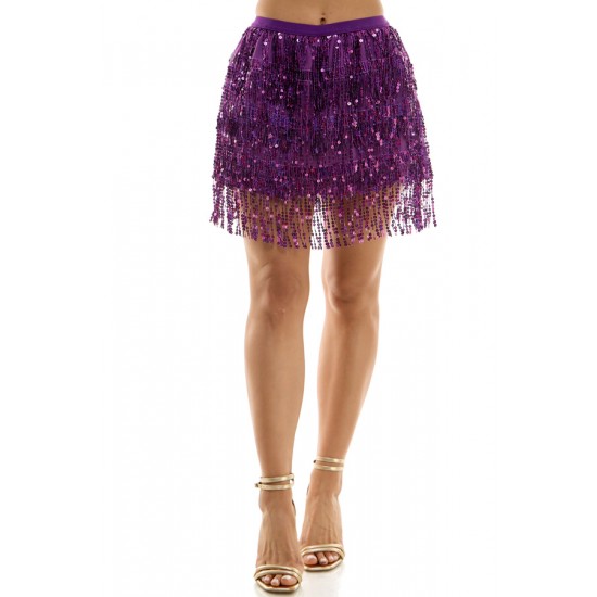 Purple Sequin Fringe Skirt - L/XL