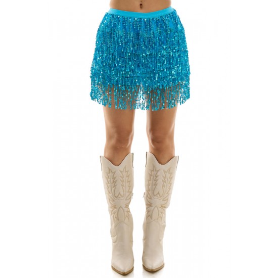 Turquoise Sequin Fringe Skirt - S/M