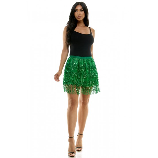 Green Sequin Fringe Skirt - L/XL