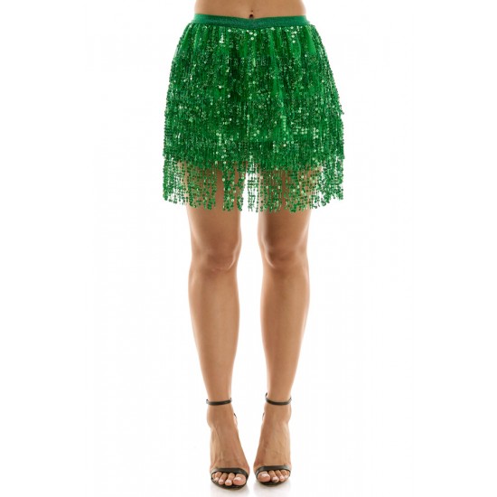 Green Sequin Fringe Skirt - L/XL