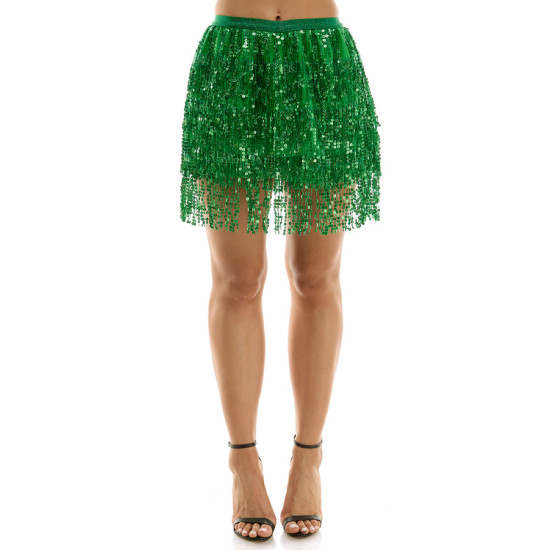 Green Sequin Fringe Skirt - S/M