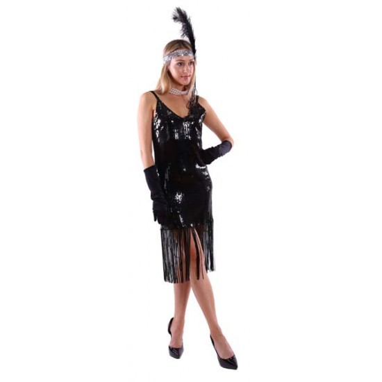 Black Sequin Flapper Dress - Extra Large