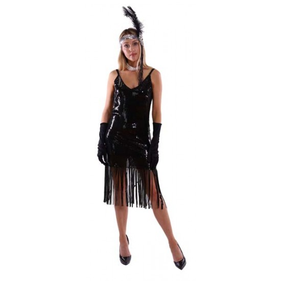 Black Sequin Flapper Dress - Extra Large