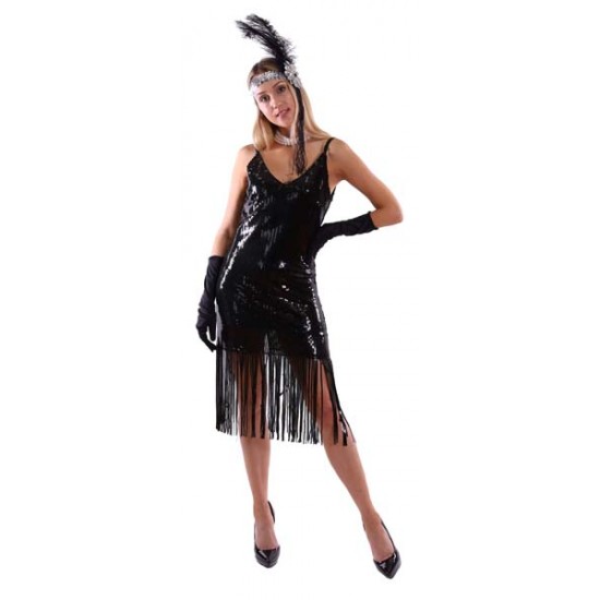 Black Sequin Flapper Dress - Extra Large