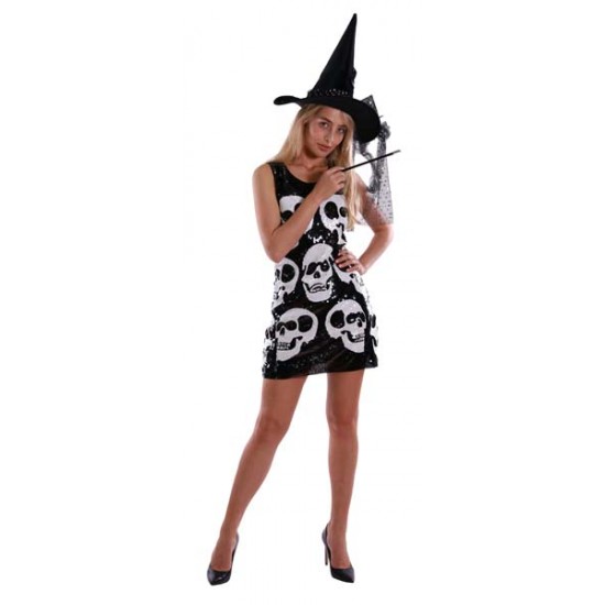 Skull Sequin Witch Dress - Large