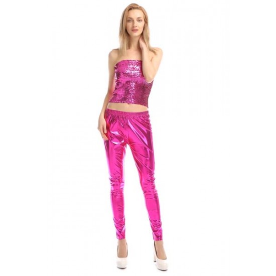 Hot Pink Metallic Leggings - L/XL Hot Pink Metallic Leggings - L/XL