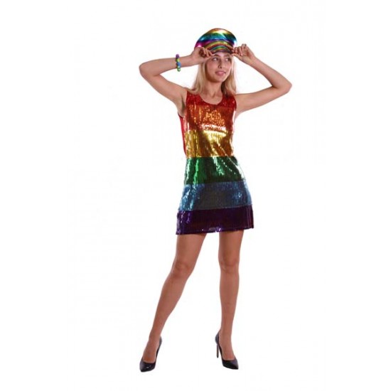 Rainbow Sequin Mini Dress - Extra Large
