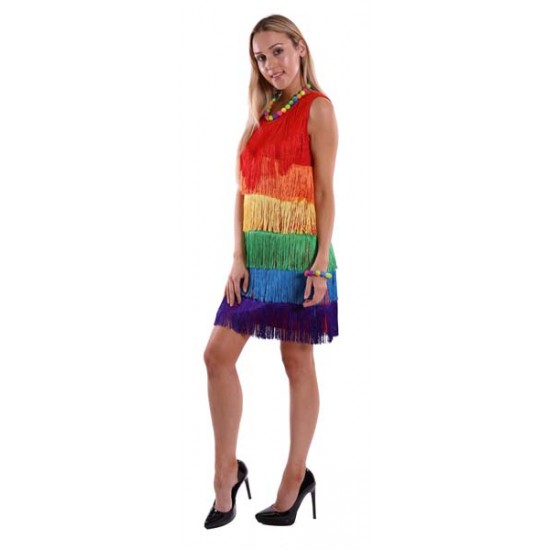 Rainbow Fringe Flapper Dress - Large