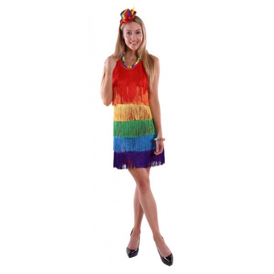 Rainbow Fringe Flapper Dress - Large