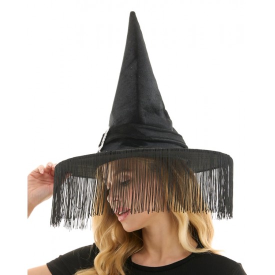 Black Witch Hat with Fringe
