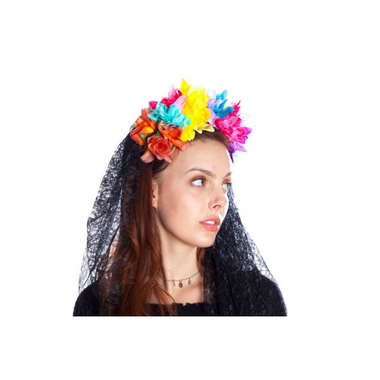 Rainbow Rose Veil Headband